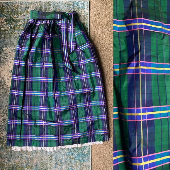 Vintage rare 60/70s Ellen Tracy plaid taffeta wrap long skirt, size medium large - Picture 1 of 16